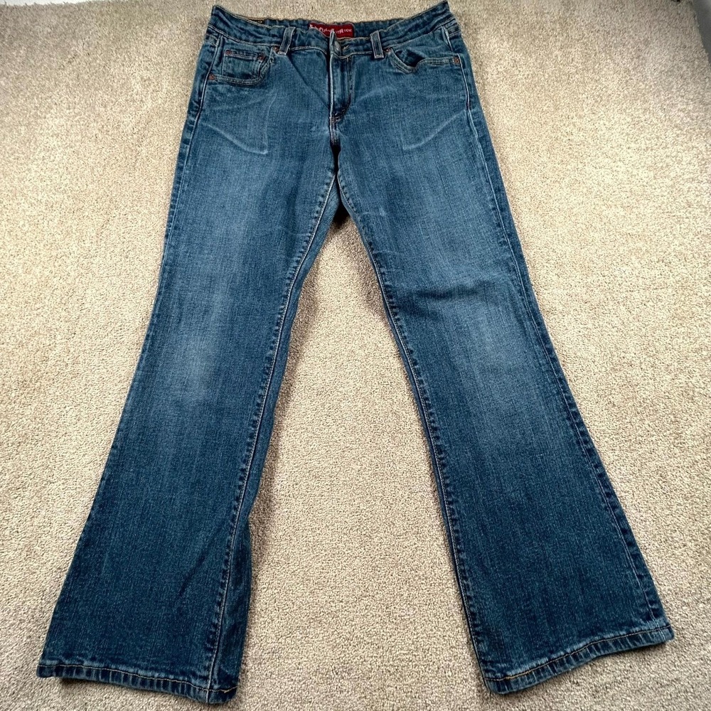 Levi's 518 Superlow Bootcut Jeans Women 11 Small Blue Denim Logo Cotton Stretch